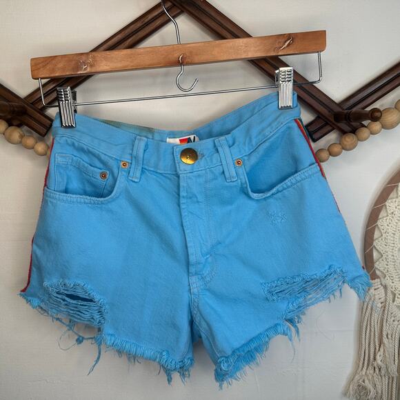 Aviator Nation Bolt Stripe Sky Blue Boyfriend Cut Off Shorts - Picture 1 of 5